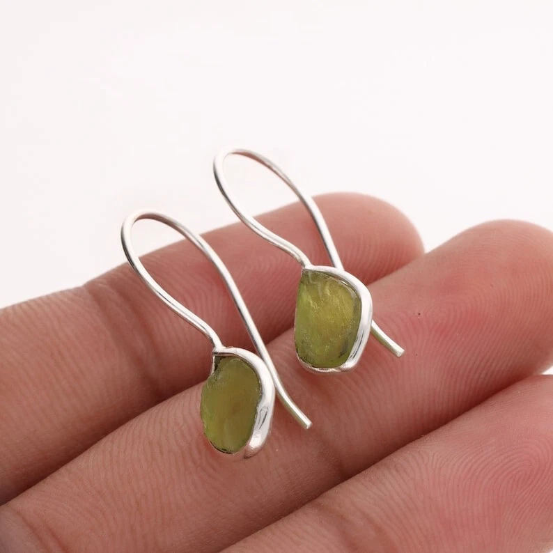 Raw Peridot Gemstone Earring 925 Sterling Silver Earring Handmade Earring - Image 2 of 3