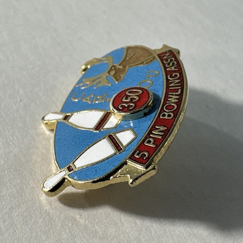 Retro 350 Caribou Bowling 5 Pin Association High Score Pins Ball Hat Lapel Pin - Picture 7 of 12