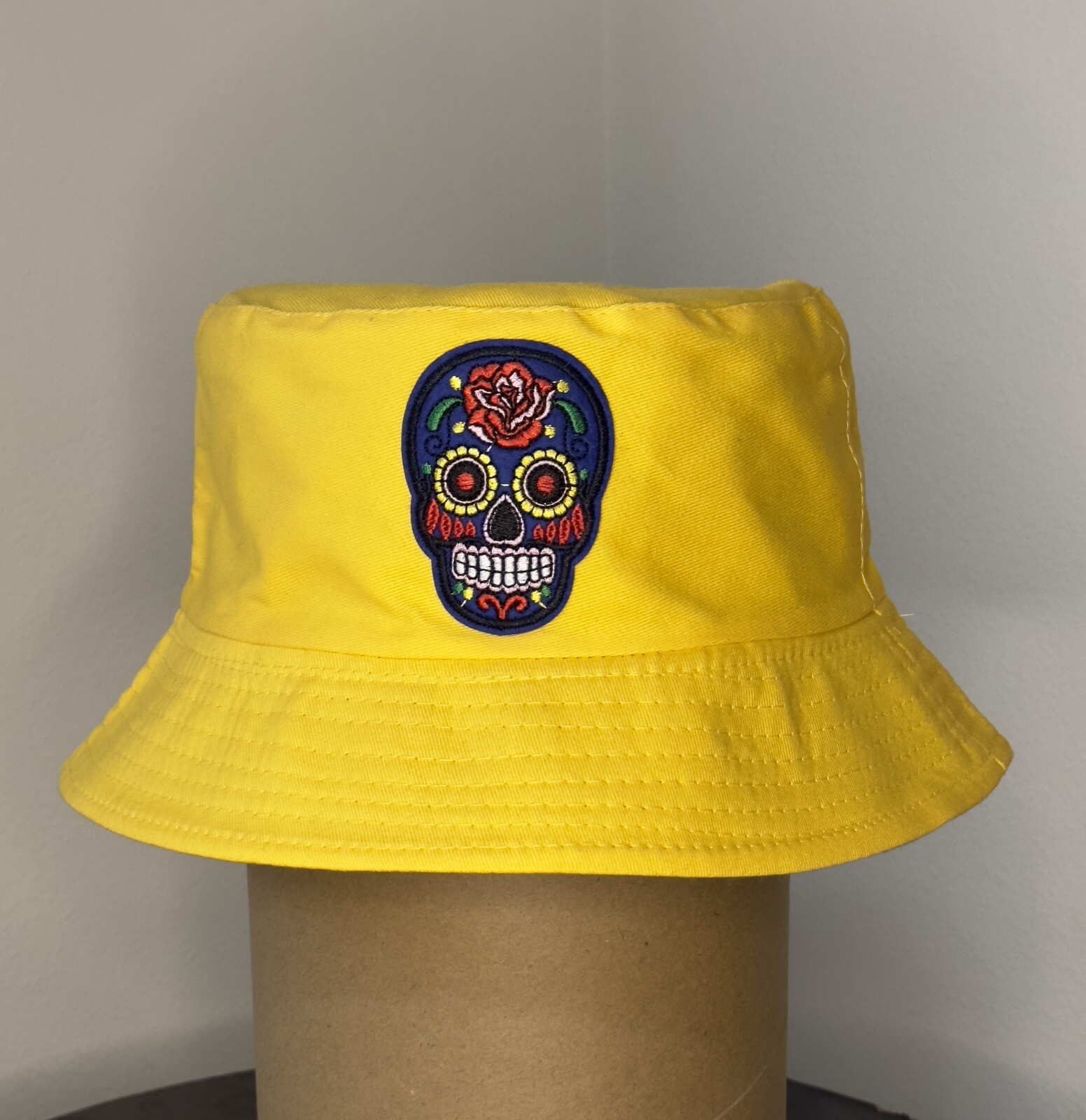 Trippy Skull Yellow Reversible Bucket Hat for Festivals-image