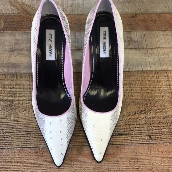 Zapatos de salón Steve Madden Kaylee de cuero blanco gris estampado animal para mujer 9B Stiletto Foto 3 de 4