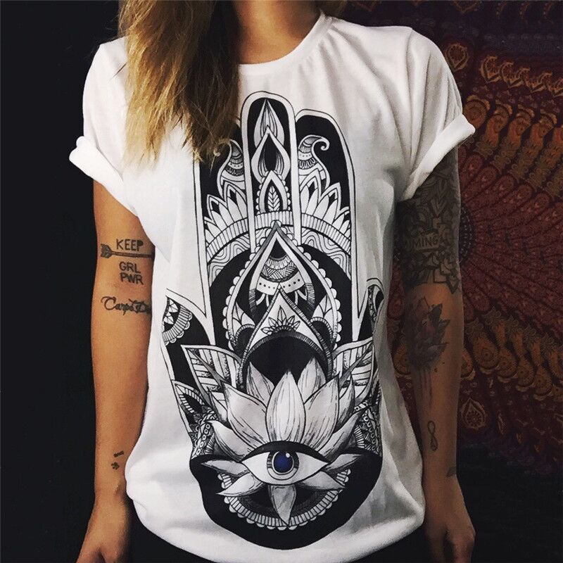 Black and White Pattern Loose T-shirt Women casual top