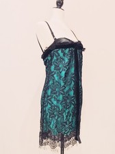DOLCE & GABBANA Velvet Bow Italian Black Lace Blue Green Satin Slip Dress Sz 38