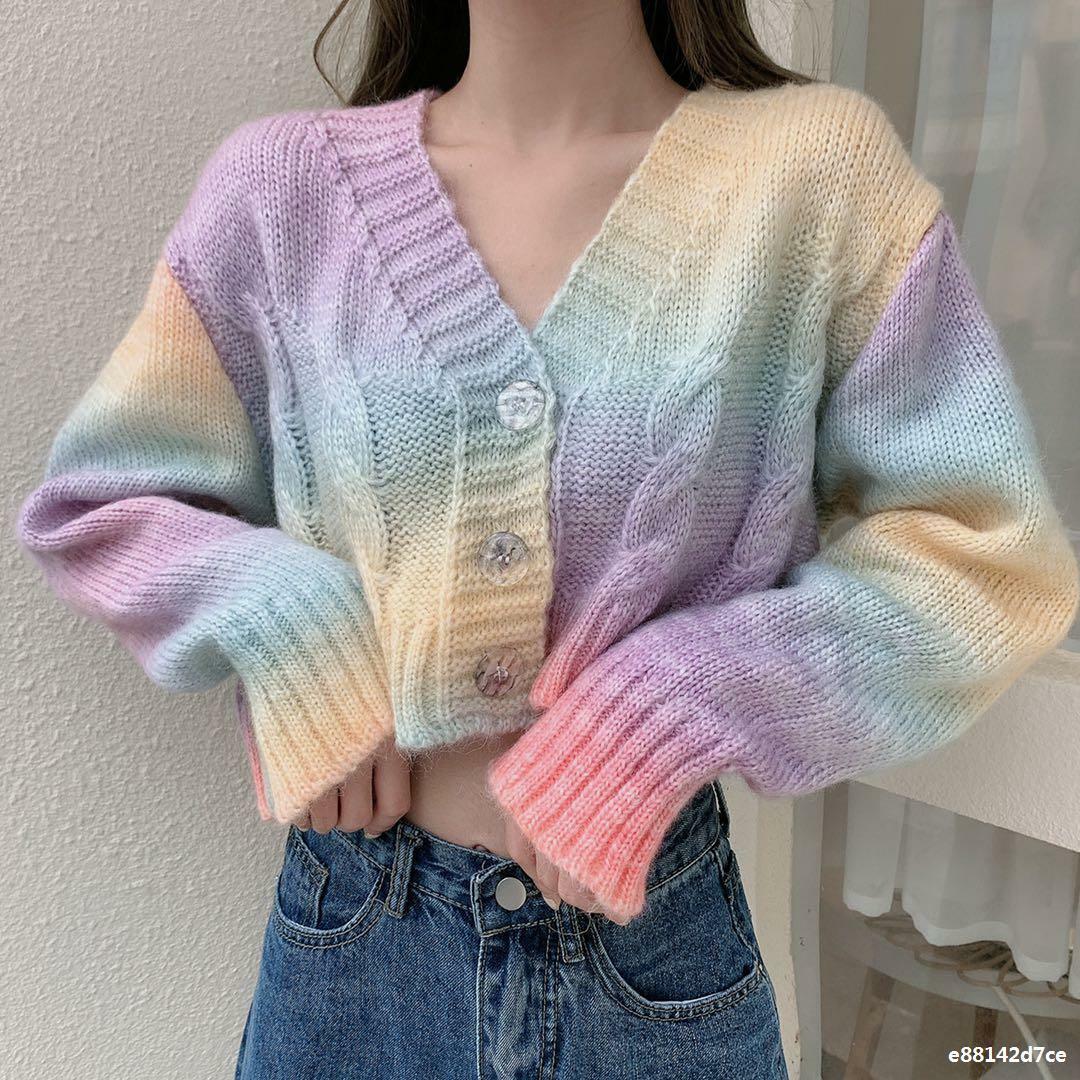Women Cardigan Sweater V Neck Knitted 