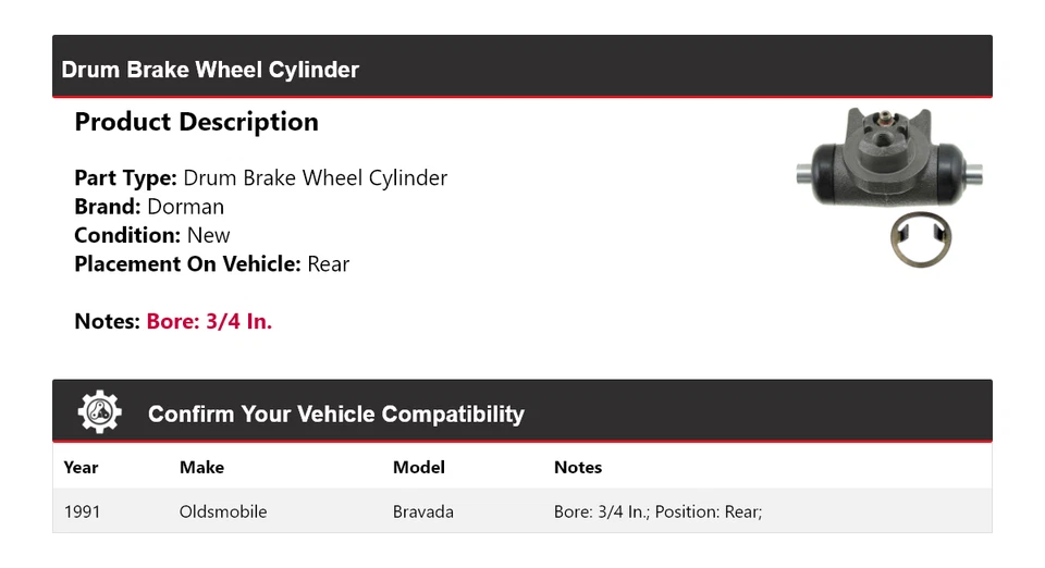 Cilindro trasero de rueda de freno de tambor Oldsmobile Bravada Dorman 1991 Foto 2 de 4