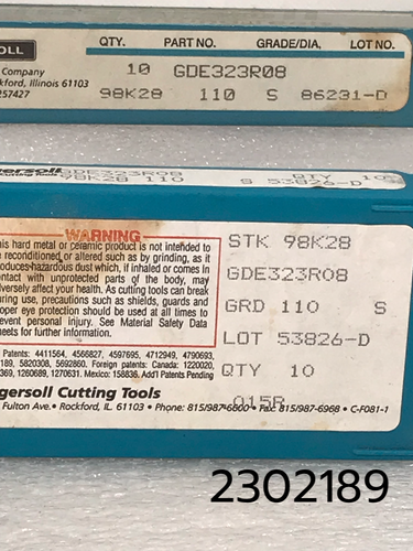 GDE 323 R08 110 S STK 98K28 Full Package of 10 Ingersoll Carbide Inserts 0.015R - Picture 3 of 6