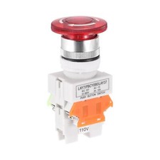 22mm Latching Emergency Stop Push Button Switch AC250V 10A W Light 110V 1NO 1NC