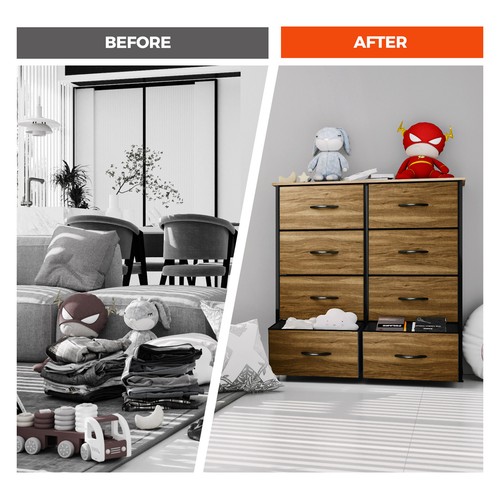 8 Drawers Dresser Fabric Storage Brown Organizer Tower Bedroom Closet Cabinet - Picture 4 of 11