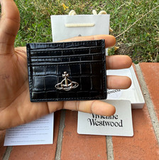 Vivienne Westwood Black Crocodile Leather Logo Card Holder Wallet for Men