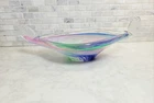 Vintage Murano Style Elongated Blown Glass Pastel Swirl Bowl  With Handles