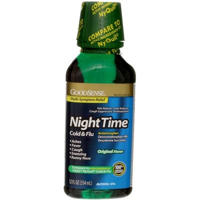 4 Pack GoodSense Acetaminophen Nighttime Cold & Flu Relief Liquid, Original, ...