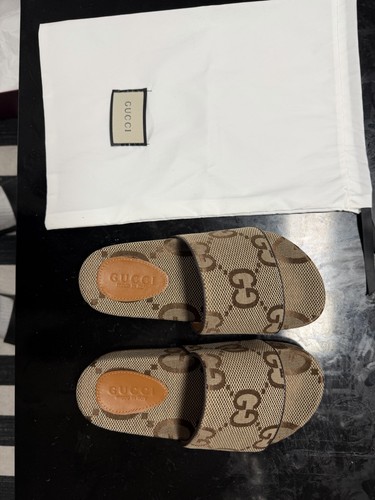 Gucci Brown Monogram GG Canvas Slide Sandals