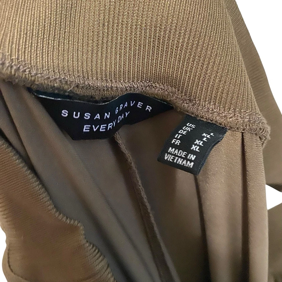 Pantalones de salón Susan Graver Everyday marrón tiro alto tejido líquido talla grande Foto 4 de 4