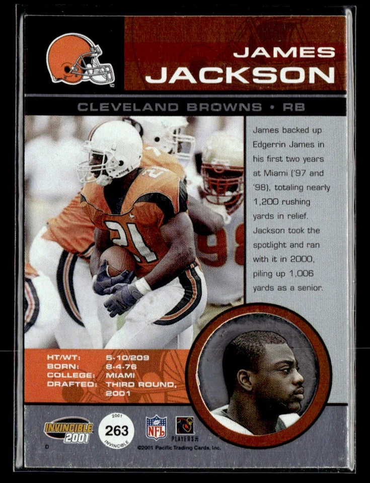 2001 Pacific Invincible #263 James Jackson Retail Rookie Card Cleveland Browns - Image 2 of 2