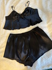 VTG Black Satin Pajama Top And Shorts Size L