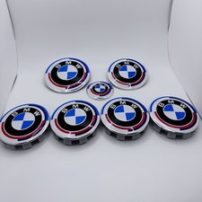 7pcs 50th Anniversary Emblem Centre Caps Badges Set 82mm 74mm 68mm 45mm For Bmw