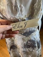 Eliza J Silver Gold Floral Jacquard Sleeveless V-Neck Midi Dress Size 10