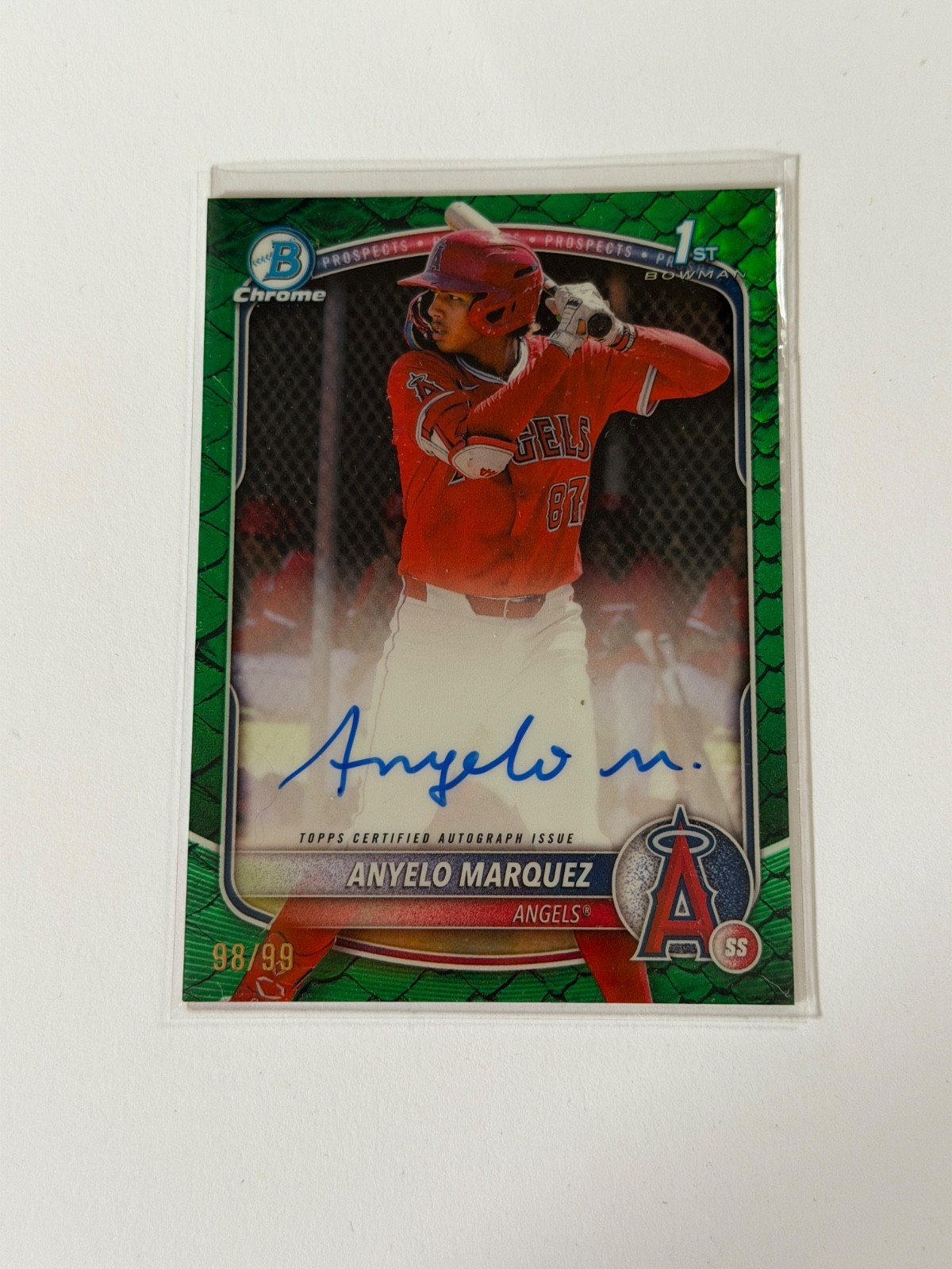 2025 Bowman Chrome Anyelo Marquez Auto Reptilian Green Refractor 1st /99