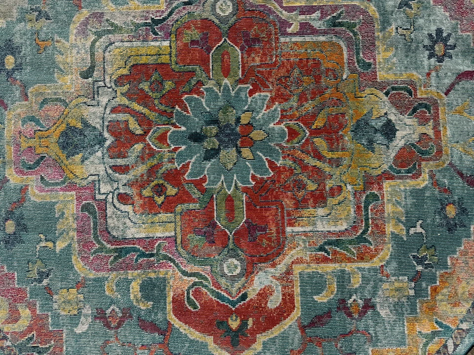 ALFOMBRA REDONDA 9 pies azul geométrico herez oriental estilo vintage alfombras coloridas 9x9 Foto 2 de 4