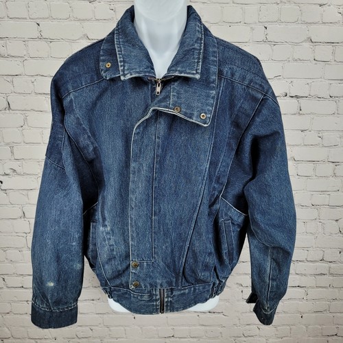 VTG Urban Equipment Blue Denim Full Zip Bomber Jean Jacket Size Medium M