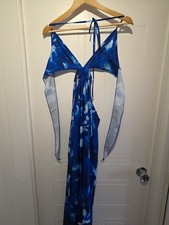 Women's Blue Pattern Shien Beech Summer Dress Tie Around Style size m 