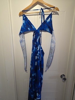 Women's Blue Pattern Shien Beech Summer Dress Tie Around Style size m 