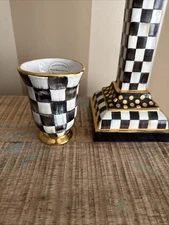 Retired RARE Mackenzie Childs Courtly Check Ceramic Brush Holder Vase Cup Jar