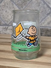 Welch’s Peanuts Glass Jelly Jar #3 Lets See If It Flies Charlie Brown Sally Vtg