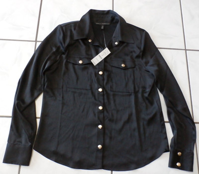 NWT WHITE HOUSE BLACK MARKET  BLACK Gold BUTTON DOWN Satin SHIRT BLOUSE 6 H572