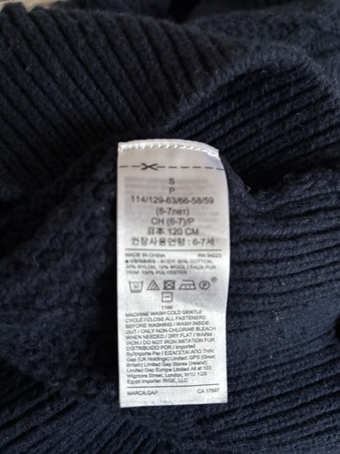 Gap Kids Sweater Boys 6/7 Cable Chunky Knit Fleece Mock Neck Button Navy Blue - Picture 5 of 8
