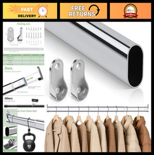 Premium Oval Closet Rod with End Supports- Chrome, Adjustable, Heavy Duty, No-cu