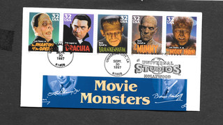 US Stamps Scott 3168 3172. "Hollywood Classic Movie Monsters" 1997 cancelled FDI