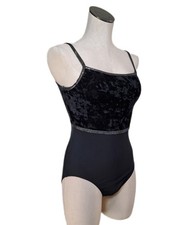 GK Elite VTG Two-Tone Velvet Tank Leotard with Glitter Band Logo Black Size AXL