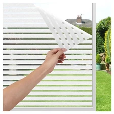 Privacy Window Film Self-Adhesive No-Glue Static Cling Stripe Pattern Frosted...