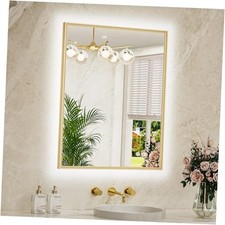24 x 32 Backlit Bathroom Mirror Metal Frame LED Light 32"L x 24"W Brushed Gold