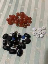Antique Bead Lot Carnelian, Black Faceted,  Amber & More