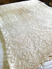 Antique Crochet Lace Tablecloth 72x55in Elegant Intricate Openwork Floral Motifs