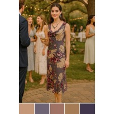 Boho Cottage Fairy Y2K Romantic Wedding Soft Purple Floral M Beads Midi Dress