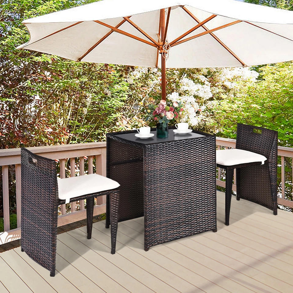 Комплект мягкой плетеной мебели для патио диван для улицы без сборки коричневый 3 шт. - Изображение 4 из 4