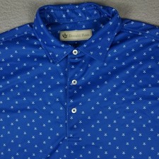Donald Ross Polo Shirt Mens Size Medium Blue Golf Club Print Golf Short Sleeve