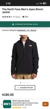 THE NORTH FACE Men's Black Apex Bionic Softshell Jacket Size Small
