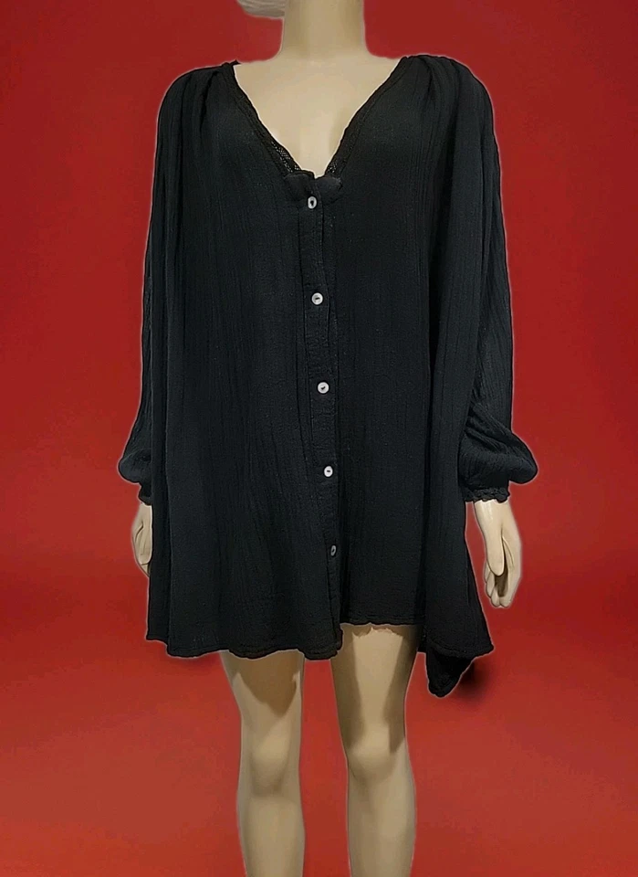 Jens Pirate Botín Negro Botones Talla Única Negro Top Camisa Blusa #C Foto 2 de 4