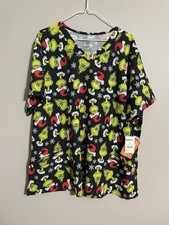 Dr. Seuss The Grinch Women's Scrub Top Black 3XL Medical NWT