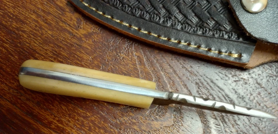 Vintage Small Bone Handle Boot Knife Black Hammered Stainless Steel 5.5 In Heavy - Image 4 of 4