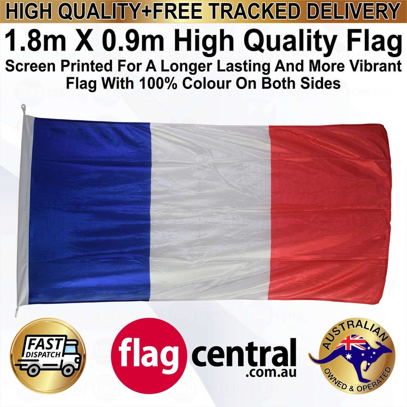 A - French National Flag - Red, White and Blue 1.8m x 0.9m - 3