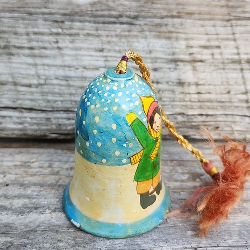Vintage Ceramic Paper Mache Holiday Bell Ornament Winter Scene Clapper - Picture 4 of 7