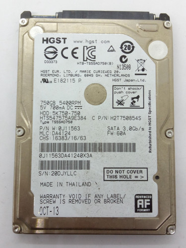 HGST *** HTS547575A9E384*** 750GB *** SATA HDD Notebook 2,5 Zoll #NFP1729