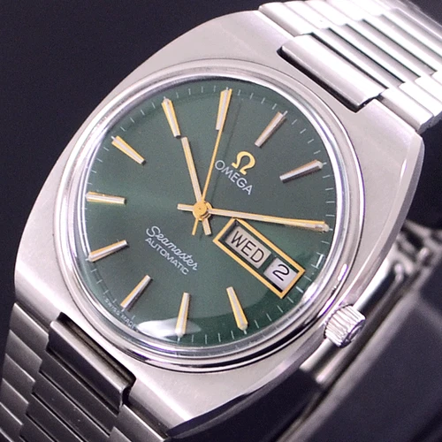 VINTAGE OMEGA SEAMASTER AUTOMATIC EMERALD DIAL DAY/DATE DRESS MEN'S WATCH