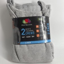 Fruit of The Loom Men's 2-Pack Crew Neck Thermal Long Sleeve Tops, Gray XL / XG