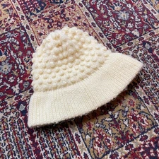 VTG 60s 70s Cream Bobble Knit Bucket Hat Cozy Winter Warm bumpy Fisherman Cap