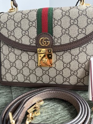 Gucci GGロゴ オフディア $2980 Gucci Women's Ophidia Medium top handle bag beige and ebony